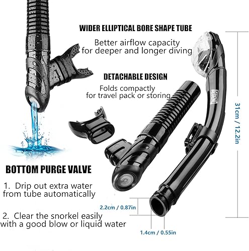 Miniatura 79 de Aegend Esnórquel seco, máscara de buceo fácil de respirar, esnórquel para esnórquel, buceo, buceo, apnea, natación, con válvula seca superior