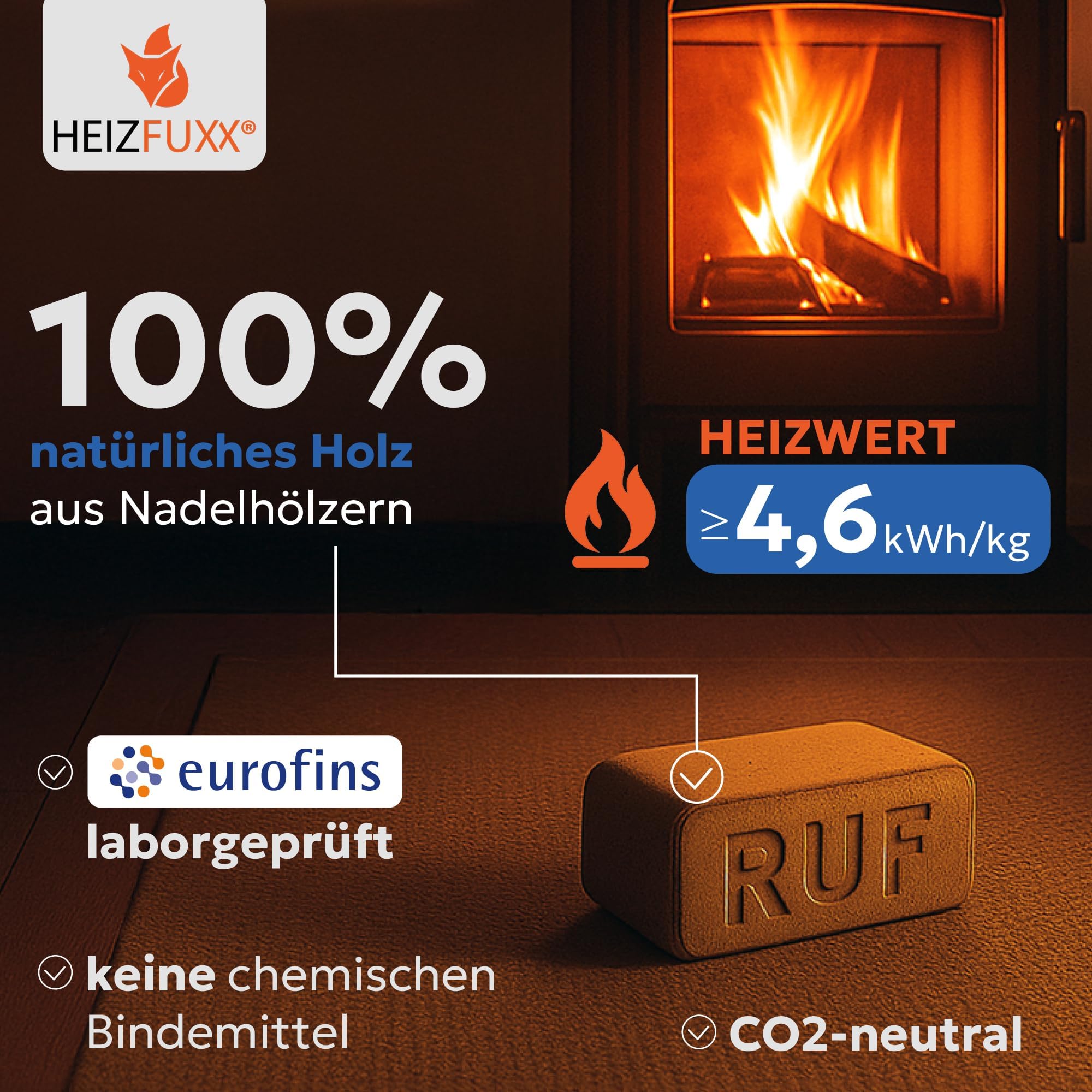 HEIZFUXX RUF Original Blue Holzbriketts Weichholz 960 kg (96 x 10 kg) 1 Palette