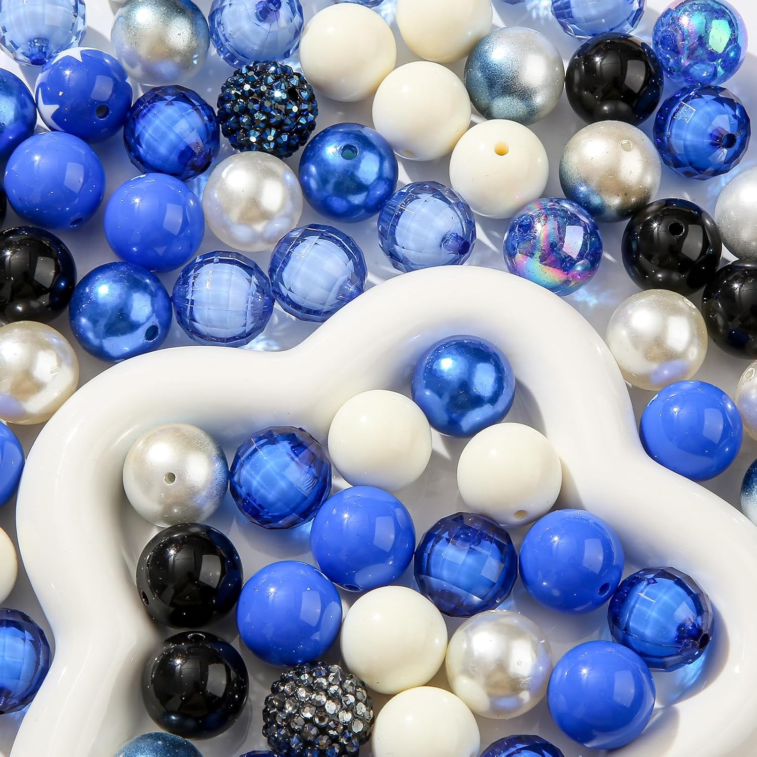 20mm Chunk Bubblegum Beads 80pcs Dark Blue Acrylic Bead Large Gumball Rhinestone Pearl Beads for DIY Phone Chain Key Chain Bracelet Necklace (darkblue) - Image 6