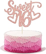 Gyufise 1Pc Sweet Teenager 16 Cake Topper Glitter 16th Birthday Cake Pick for Cheers to 16 Years Old 16th Birthday Party Cake Decorations Supplies Rose Gold