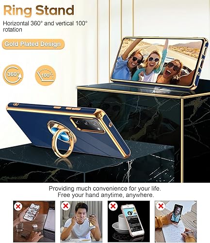 Miniatura 3 de LeYi Funda para Galaxy S20-FE-5G con protector de pantalla 2 paquetes, soporte de anillo giratorio de 360, soporte de metal magnético, chapado en