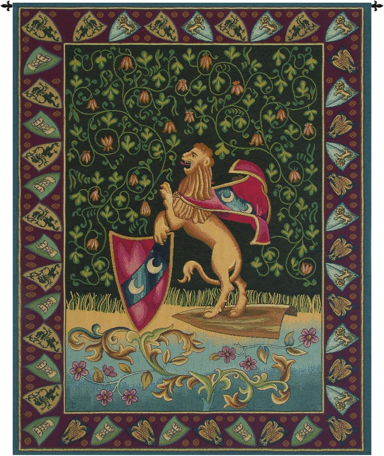 Charlotte Home Furnishings Inc. C Lion Medieval Italian Tapestry Wall Hanging 33 X 26 Inch Viscose Cotton And Polyester Blend Wall Art Woven In Italy Perfect For Home Decor And Wall Decor