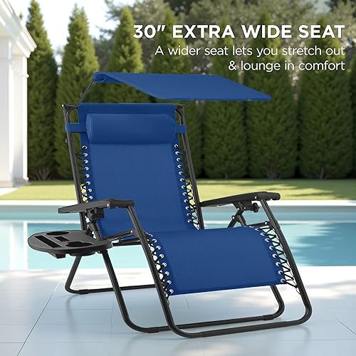 Miniatura 84 de Best Choice Products Silla reclinable plegable de gravedad cero para exteriores, de patio, para salón al aire libre, con toldo ajustable, Bandera