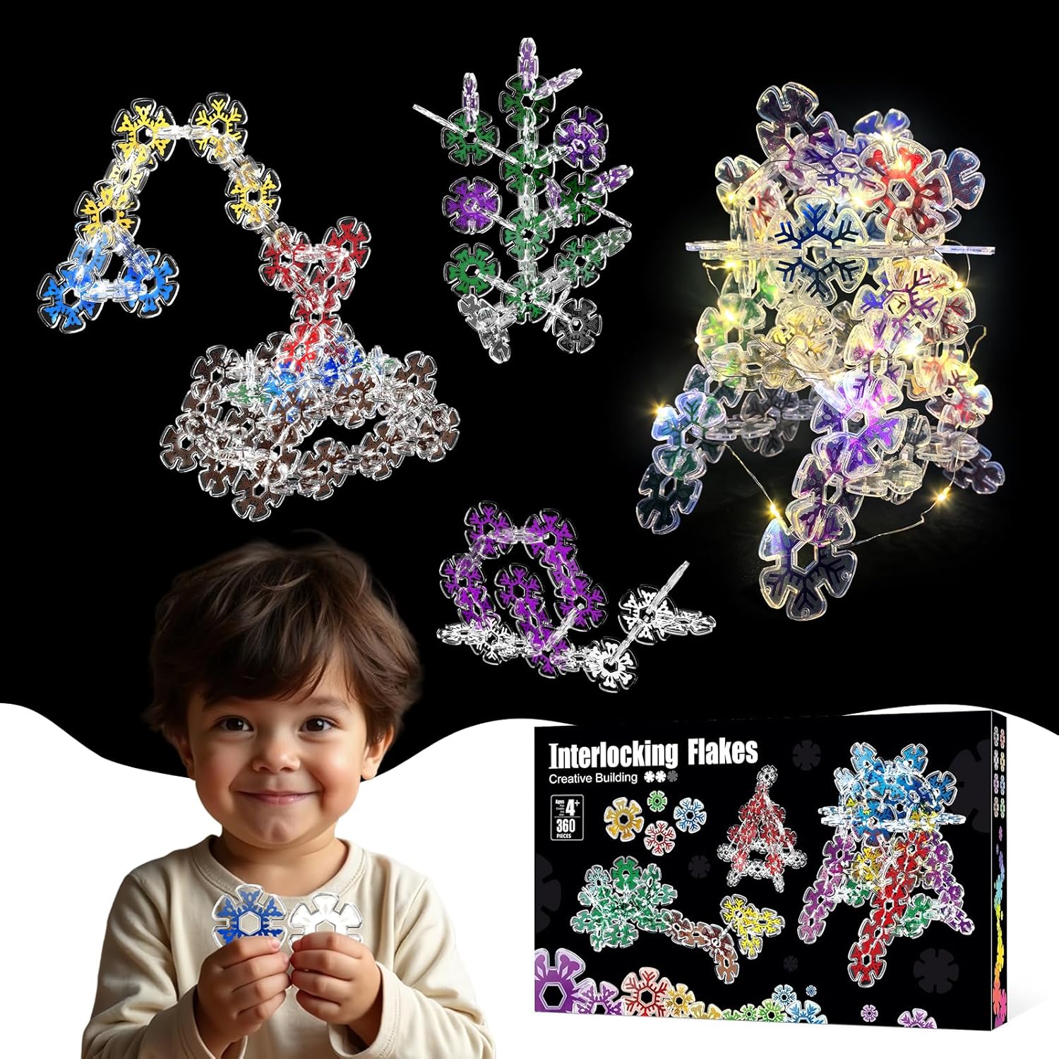 Translucent Snowflakes Interlocking Building Chips，360PCS Interlocking Discs, STEM Learning Construction Blocks Toys, Brain Development Playset for Girls and Boys Aged 4+