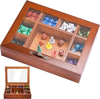DND Dice Tray 2 in 1 - Wooden Dice Sets Rolling Tray Box, Dice Holder & Storage Organizer for Dungeons and Dragons Tabletop RPGs, Dice Box for Table Game Players (9 Squares)