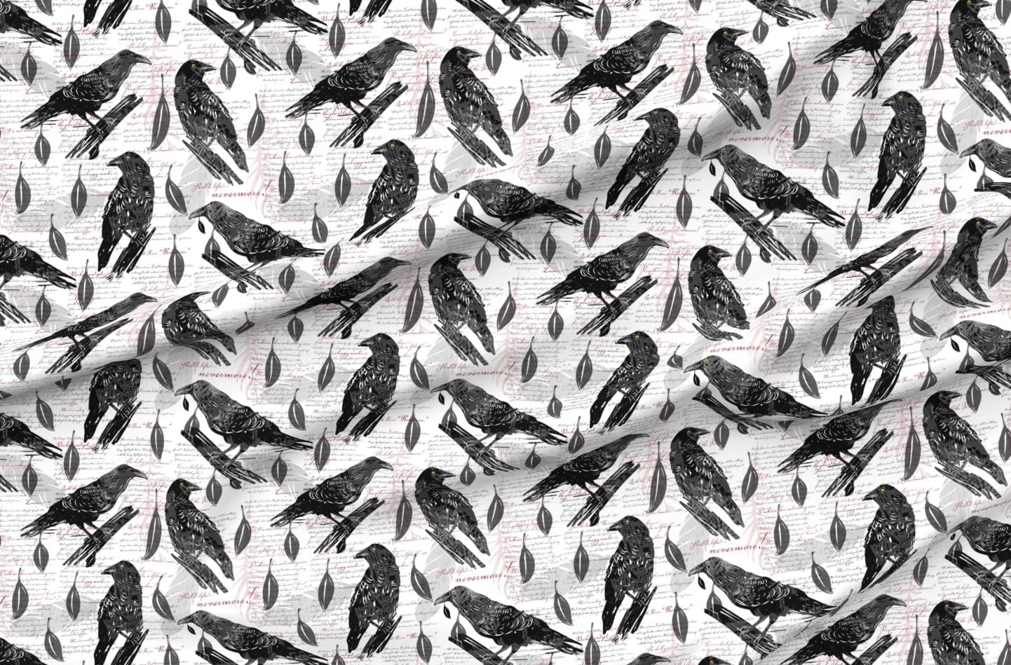 Spoonflower Fabric - Dark Academia Literature Raven Bird Halloween Poem Edgar Allen Poe Printed on Organic Cotton Sateen Fabric by The Yard - Sewing Quilting Apparel Home Decor