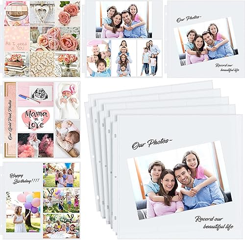 Tallew Recambios de álbum de fotos 3 anillos estándar 12 protectores de funda capacidad para 12 4 6 6 y 6 tarjetas para tarjetas postales hojas de