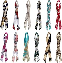 12 Pieces Silk Hair Scarves for Women, Hair Ribbon and Thin Headband 90 x 4 cm, Small Scarf for Handbag, Neck and Wrist, Fashion Accessories Multicolour