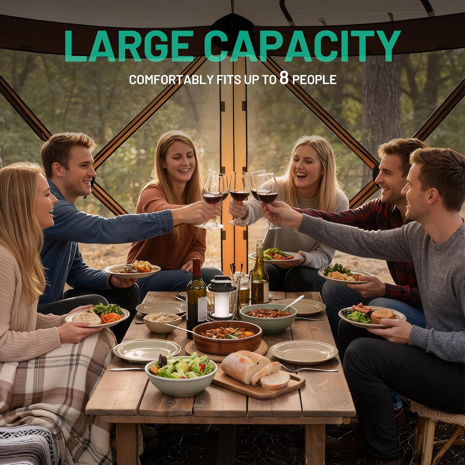 Overmont Pop up Gazebo Screen Tent - Large Instant Screen House Tent with Netting Removable Wind Cloths Dual Open Door Skylight - Portable Outdoor Screened Shelter for Camping Backyard Patio Parties