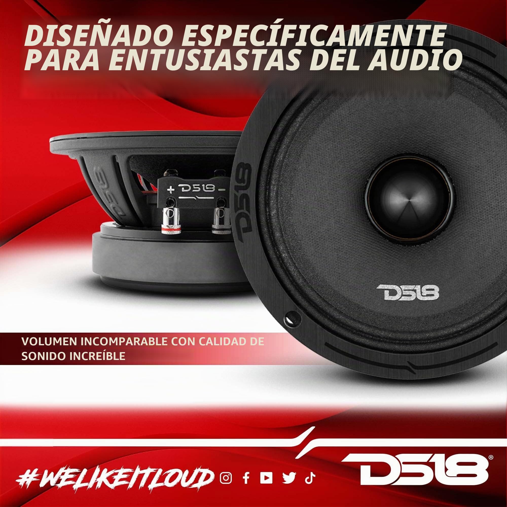 DS 1 DS18 Pro-ZXi6.4BM Altavoz midrange de 16,5 cm, 165 mm de diámetro, 6,5", 300 vatios rms, 600 vatios máx., 4 ohmios, sensibilidad 97 db, Puertas, Aletas, 1 Pieza