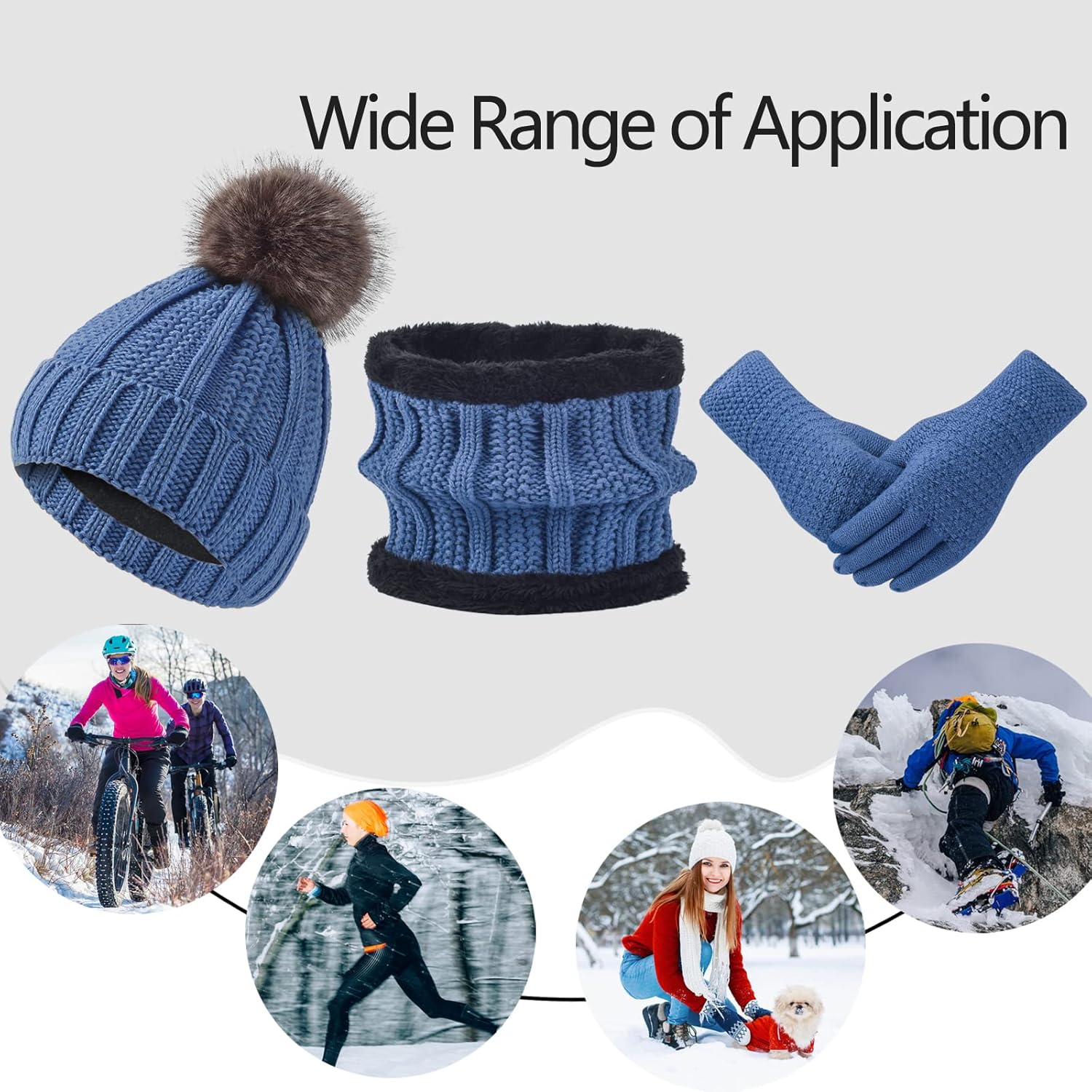 Women's Winter Hat Scarf Gloves Set (3PC), Thermal Fleece Lined Beanie Touchscreen Gloves Knit Neck Warm for Teens to Adults - Image 7