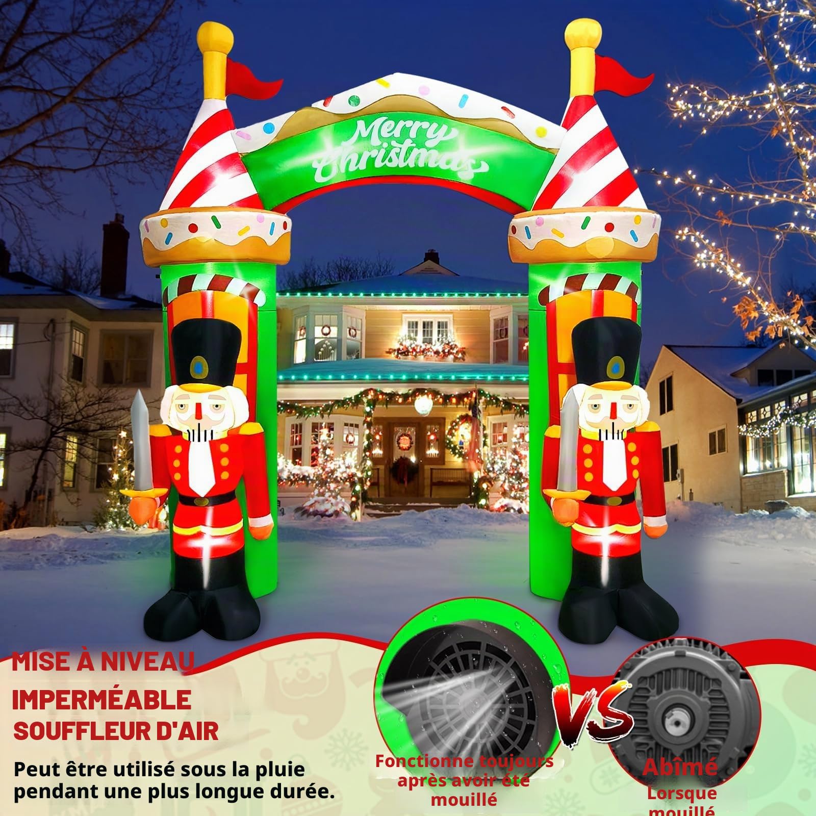 Kalolary 9FT Arche Gonflable de Noël, Arche Soldat Casse-Noisette Décoration Gonflable Merry Christmas pour l'extérieur avec lumières LED intégrées pour la décoration intérieure et extérieure