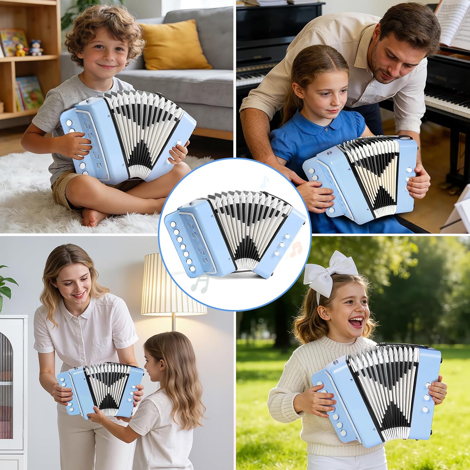 10 Keys Kids Accordion, Horse Button Accordion Toys Accordian Mini Musical Instruments Button for Child Children Kids Toddlers Beginners (Light Blue)