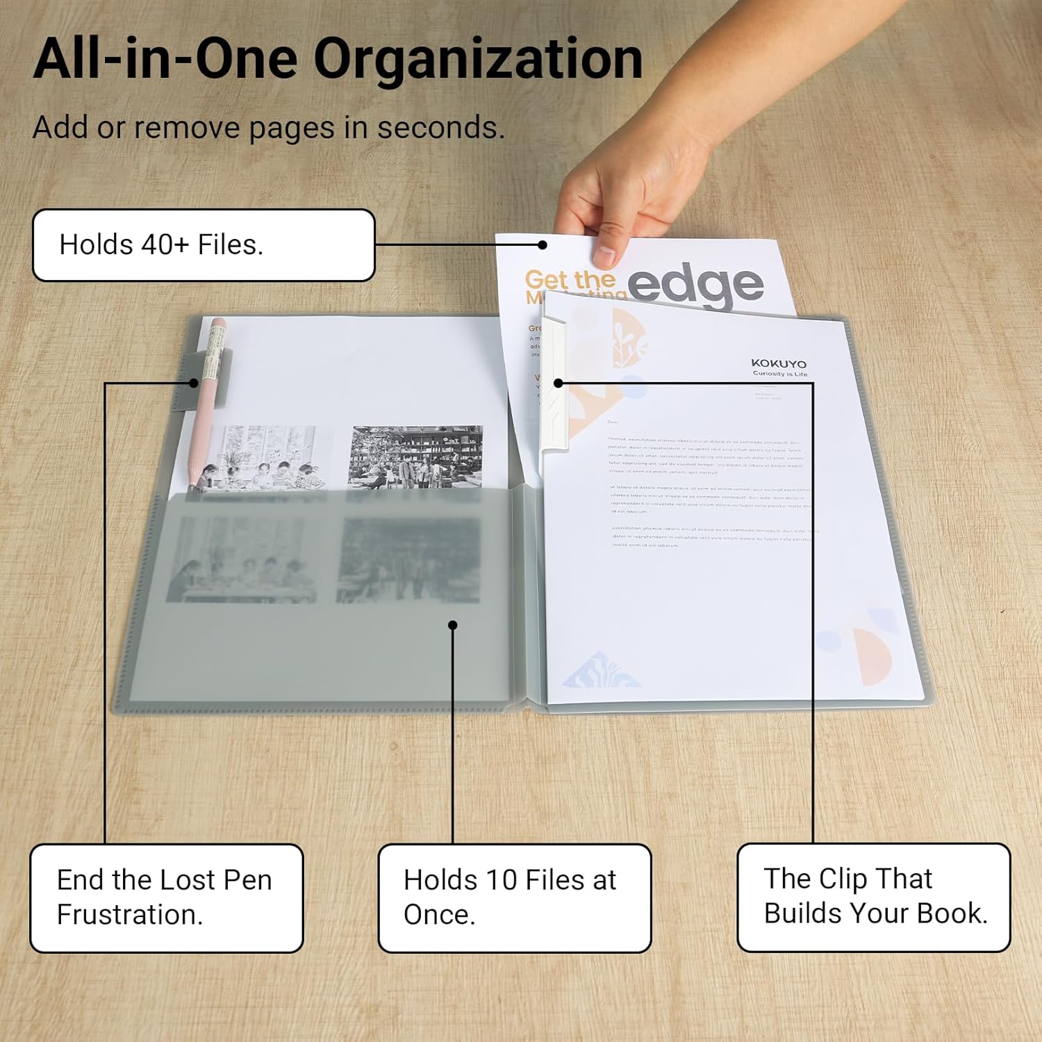 Kokuyo Portfolio Folder with Pockets Folder for Paper Organization,Heavy Duty Pocket Folder Fits US Letter & A4,Flip & Write Surface,Dual-Purpose Clip & Pocket Design(FU-CEH755P)