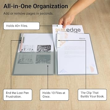 Kokuyo Portfolio Folder with Pockets Folder for Paper Organization,Heavy Duty Pocket Folder Fits US Letter & A4,Flip & Write Surface,Dual-Purpose Clip & Pocket Design(FU-CEH755P)