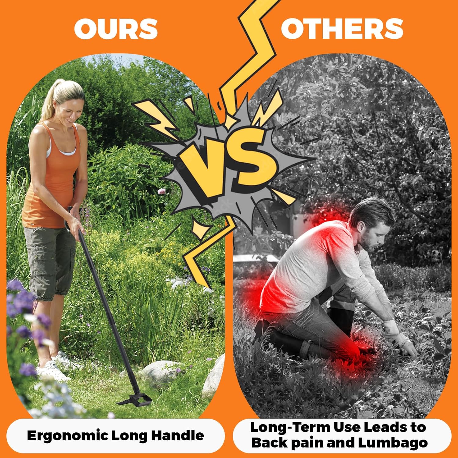 Garden Hoe and 4 Tines Rake 2-in-1 Garden Tool for Weeding, Garden Cultivator with 62.6" Adjustable Long Handle Heavy Duty Weed Puller Stirrup Hoe for Ditching, Seeding, Loosening Soil