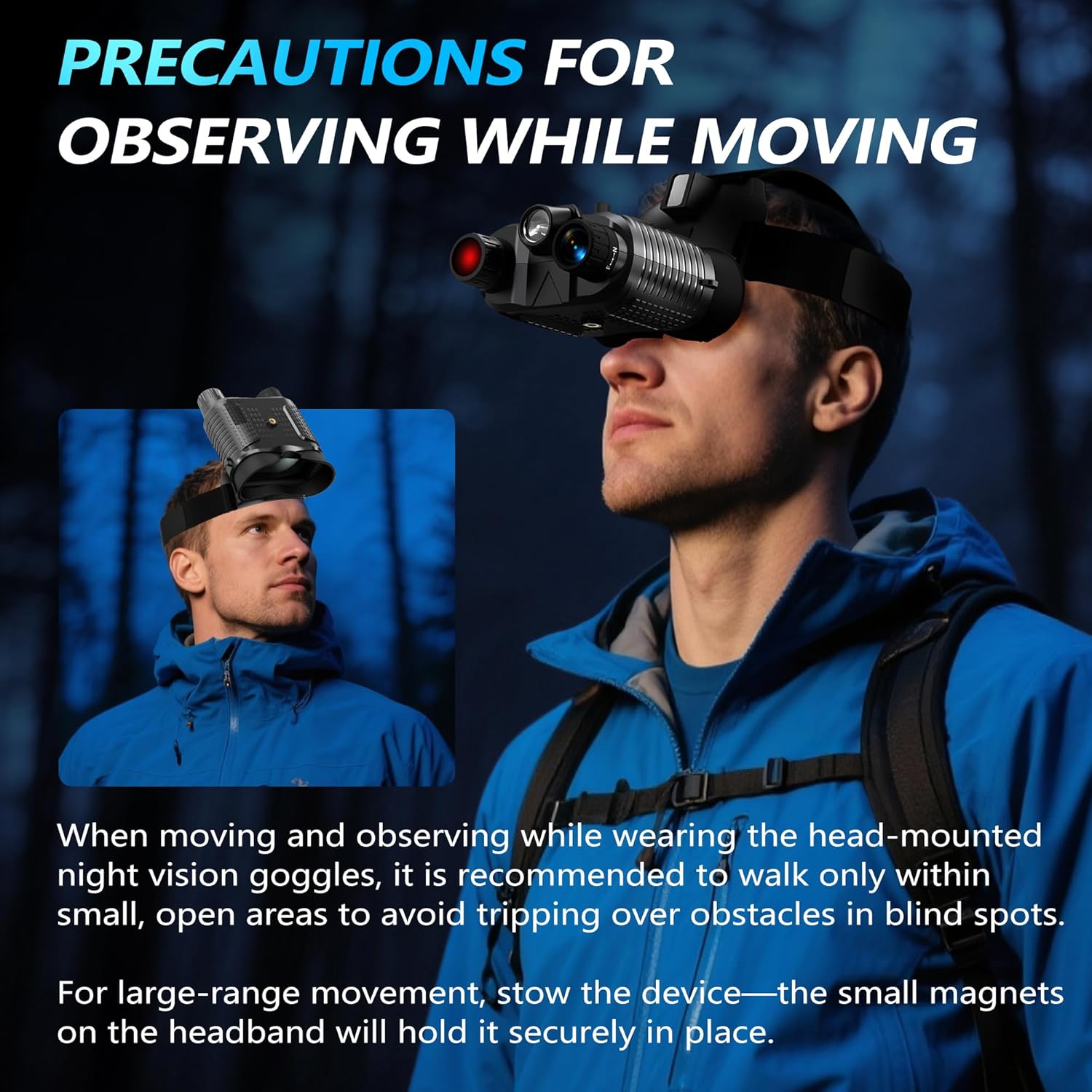 Dsoon Night Vision Goggles, Upgraded Rechargeable Head-Mounted Night Vision Binoculars with Infrared, Hands Free, Tactical Flashlight, 1312FT, 8X Digital Zoom