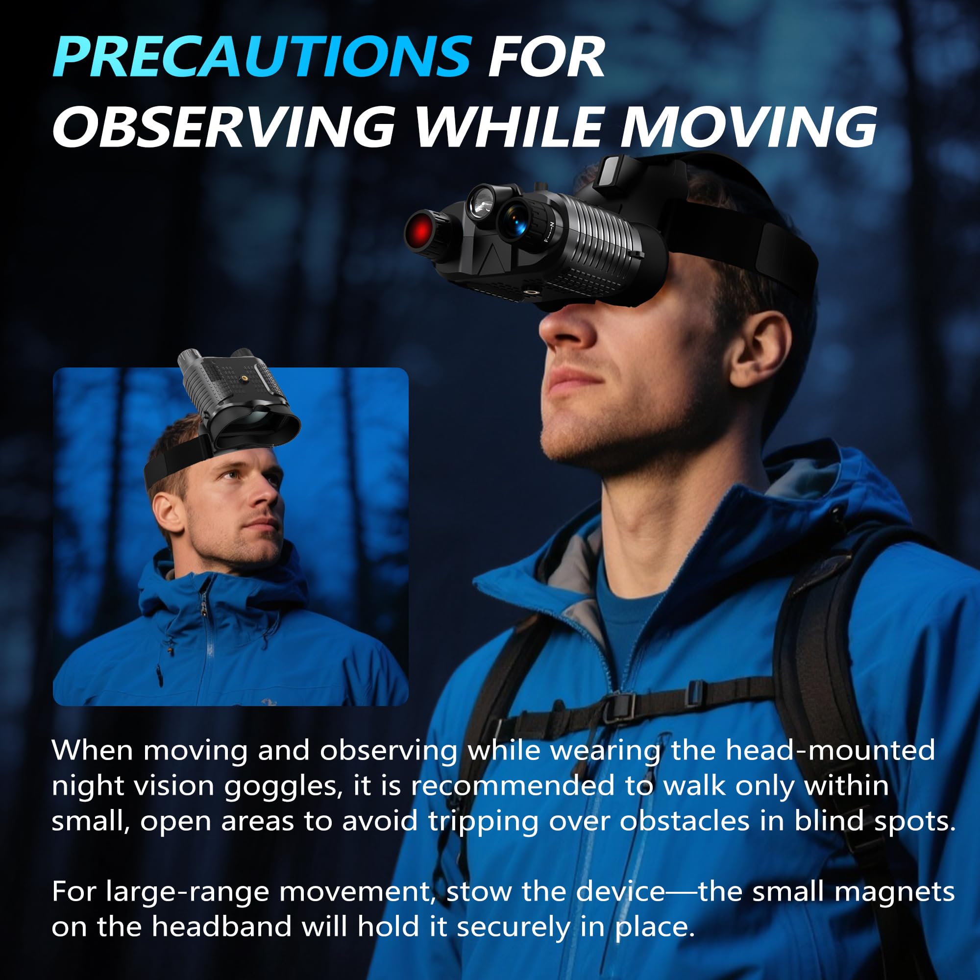 Dsoon Night Vision Goggles, Upgraded Rechargeable Head-Mounted Night Vision Binoculars with Infrared, Hands Free, Tactical Flashlight, 1312FT, 8X Digital Zoom