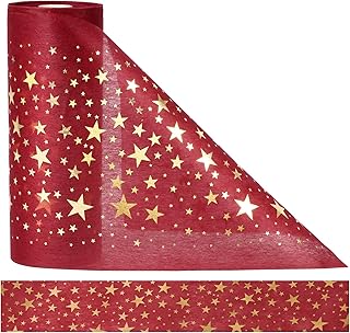 Anstore Camino de mesa de fieltro rojo, rollo de 30 m, 23 cm de ancho, camino de mesa decorativo rojo con estrellas doradas, decoración de mesa elegante para cumpleaños y bodas, decoración colorida