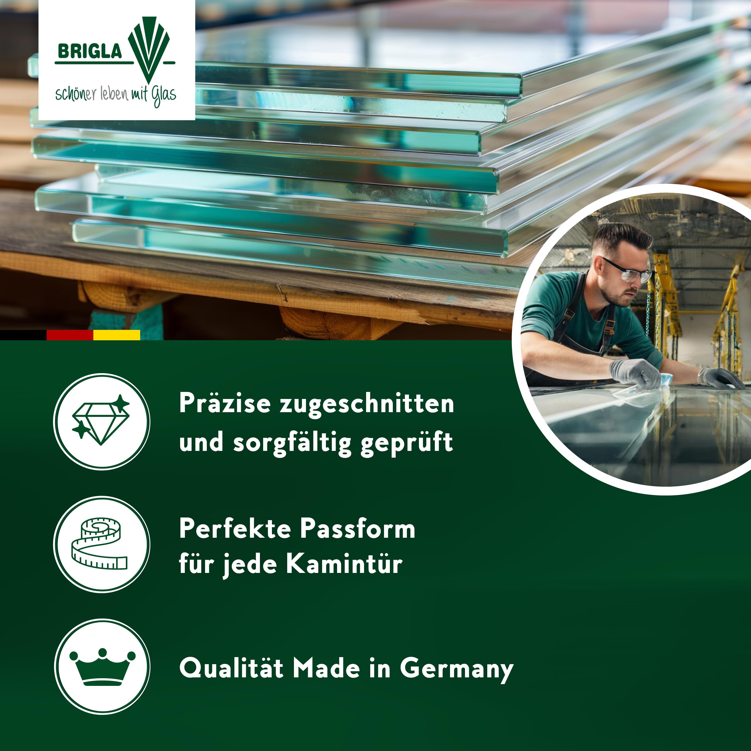 ROBAX Premium Kaminglas 4mm von Schott – 32x32cm Kaminscheibe/Ofenglas – Feuerfestes Glas bis 800°C als Ofenscheibe Ersatz für Kaminofen – Optional mit Ofendichtschnur & Kleber