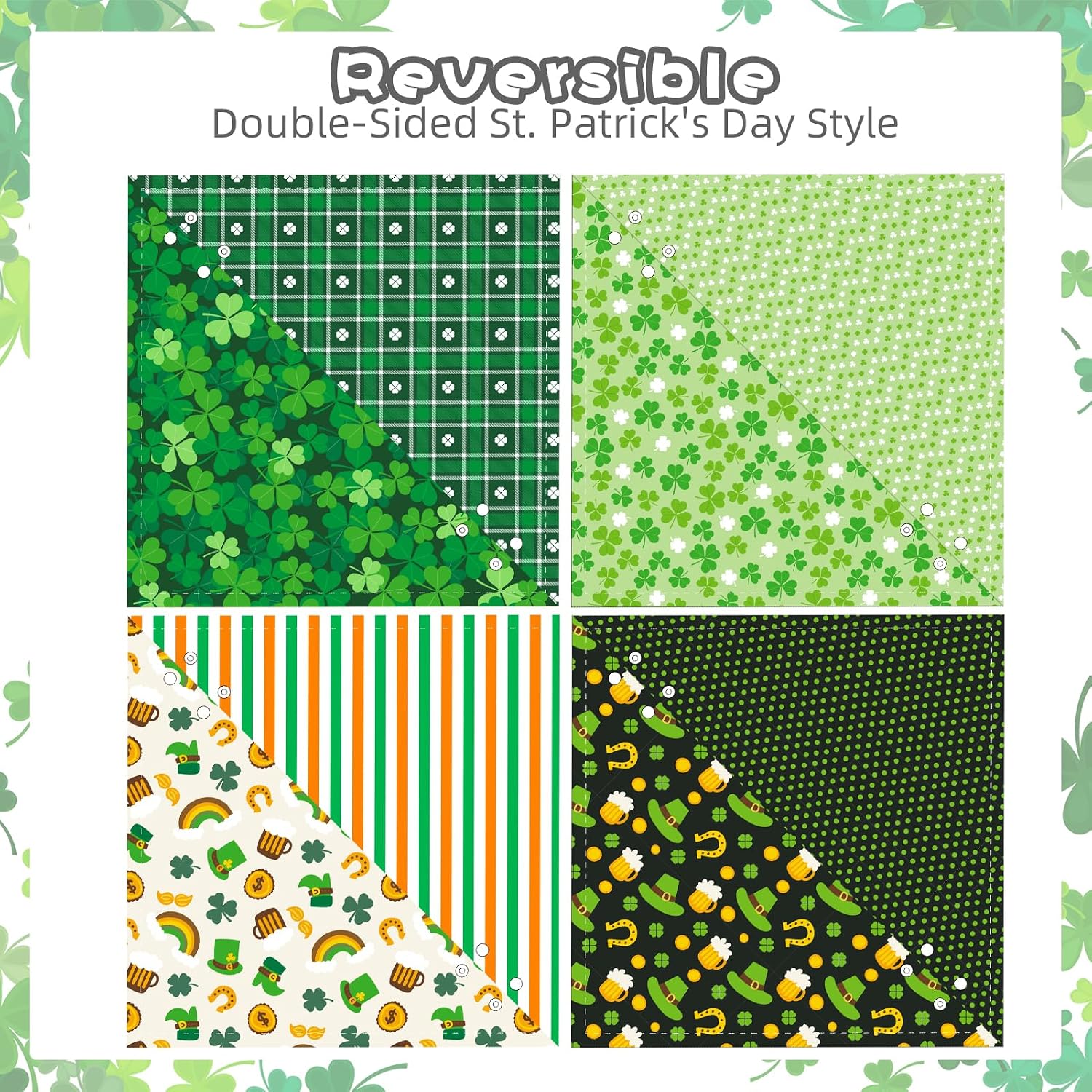 PAWCHIE St. Patrick's Day Dog Bandanas 4 Pack,Reversible Dog Party Triangle Scarf Bibs,Pet Holiday Costume with Adjustable Snaps,Multiple Patterns for Small Dogs Puppy,Cats Pets,Green S image 4
