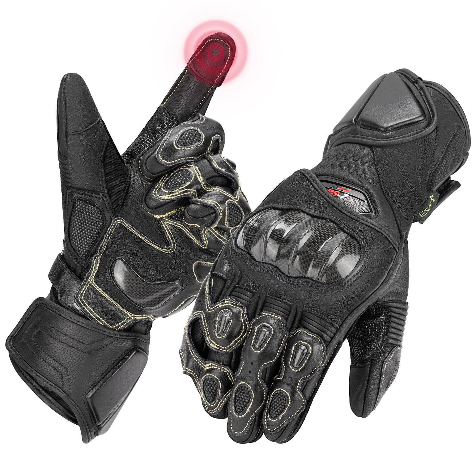 KEMIMOTO Guanti Moto in Pelle, Guanti da Gara per Uomo e Donna con Touchscreen e Protezione in Fibra di Carbonio, Ideali per Gare Professionali di Motocicletta e Bicicletta