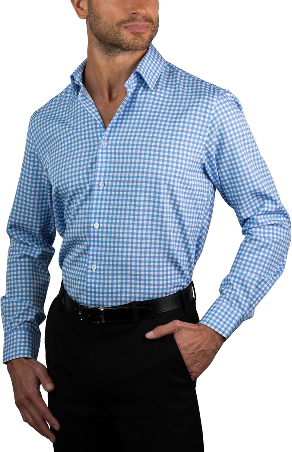 Nautica Slim Fit Mens Plaid Performance Dress Shirts Long Sleeve Wrinkle Free Formal 4-Way Stretch Cooling Technology - Image 2