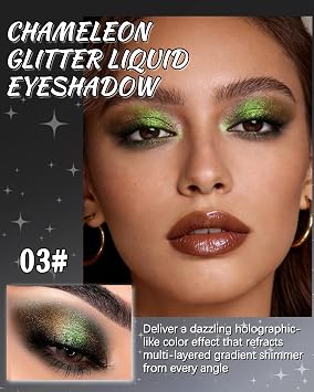 Glitter Liquid Eyeshadow,Chameleon Metallic Shimmer Long-Lasting Eye Shadow