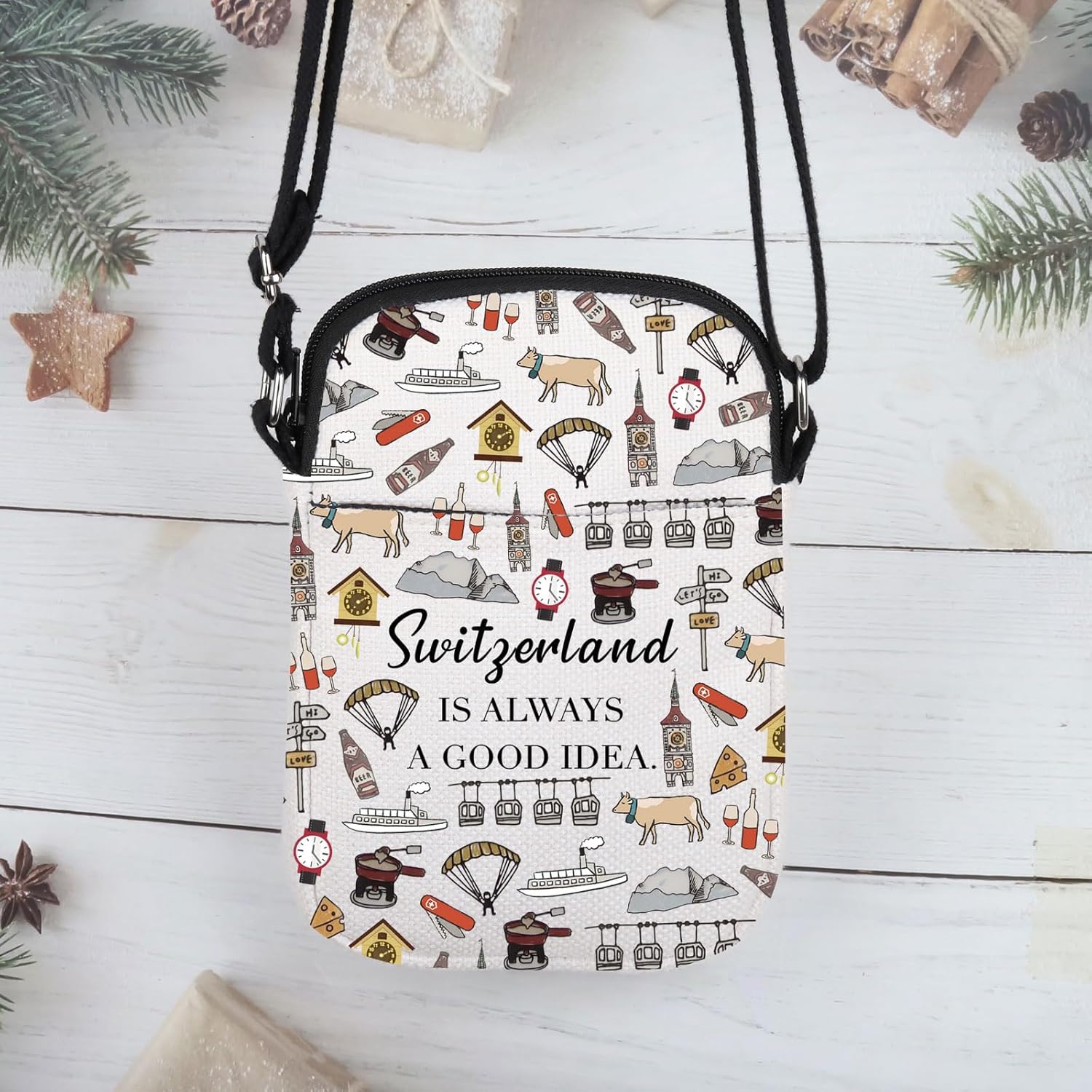 POFULL Swiss Mountains Gift Switzerland Is Always A Good Idea Crossbody Bag Europe Trip Gift - Image 7