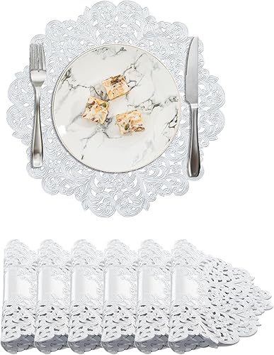 Miniatura 44 de BACKTOEDEN Juego de 6 manteles individuales redondos de color dorado claro, lavables, limpiables, resistentes al calor, manteles individuales de