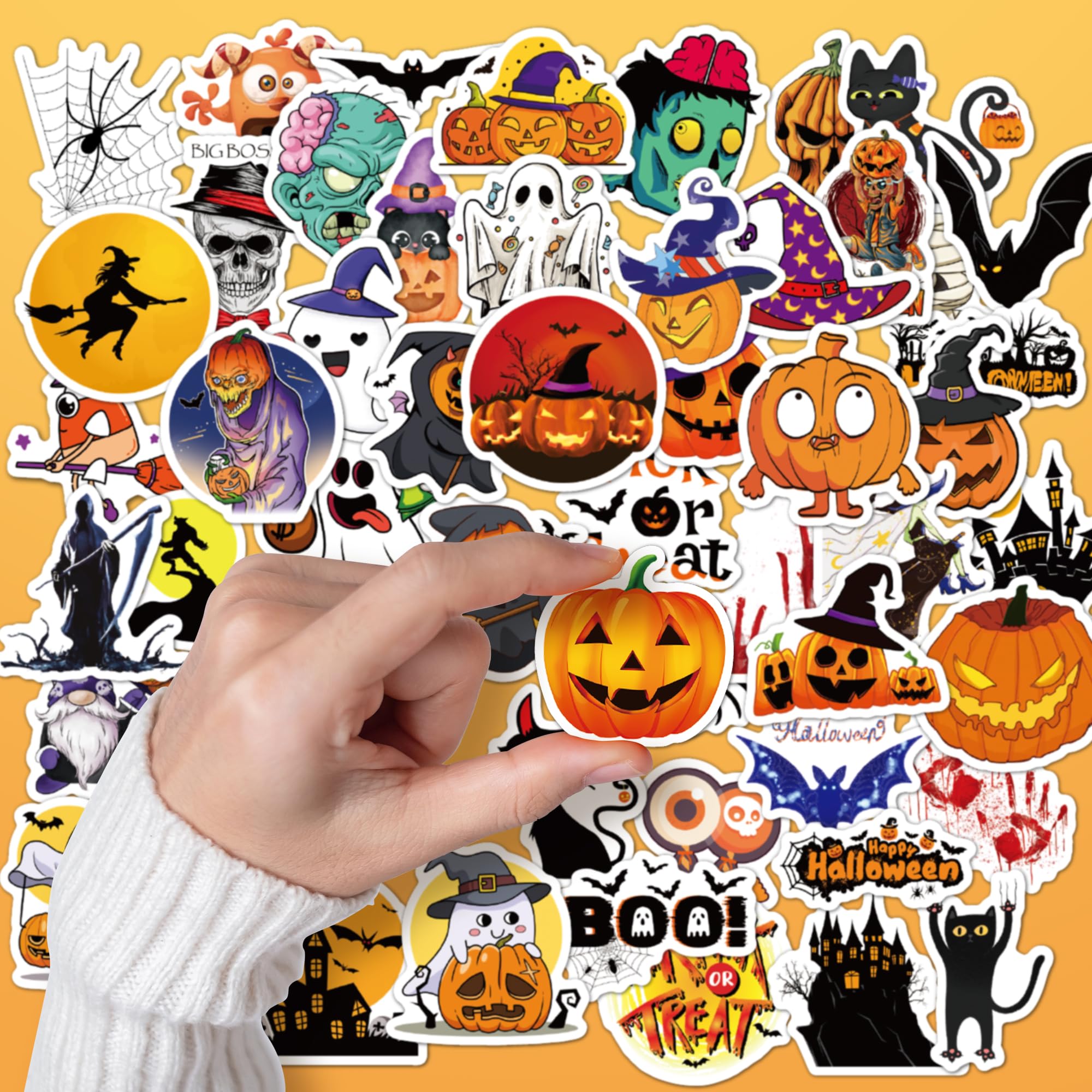 50-Piece Halloween Pumpkin Stickers - Non-Repeating Vinyl Waterproof Party Favors