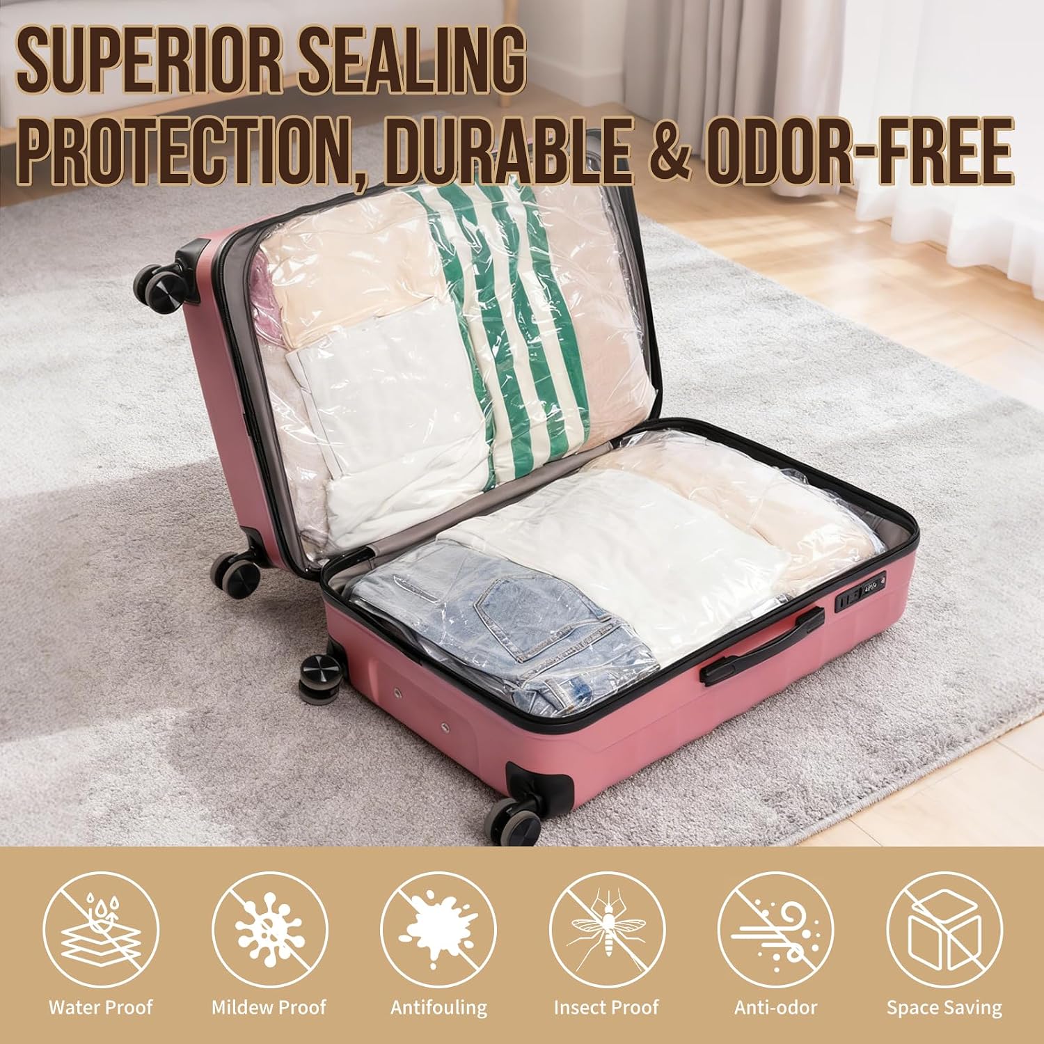 Hand Press Compression Storage Bags 8 Pack Jumbo 31.5" x 24", No Vacuum or Pump Needed, Press to Push Air Out, Space Saver Bags for Clothes, Blankets, Comforters, Moving and Seasonal Storage