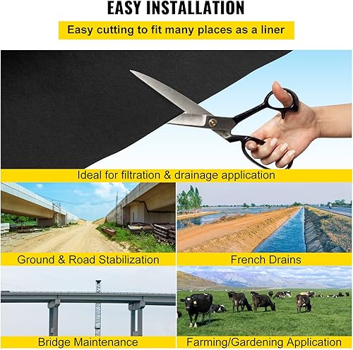 Miniatura 6 de VEVOR Geotextil Landscape, 15 pies x 20 pies 4 onzas de drenaje de PP no tejido 350N resistencia a la tracción y capacidad de carga 440 N, para