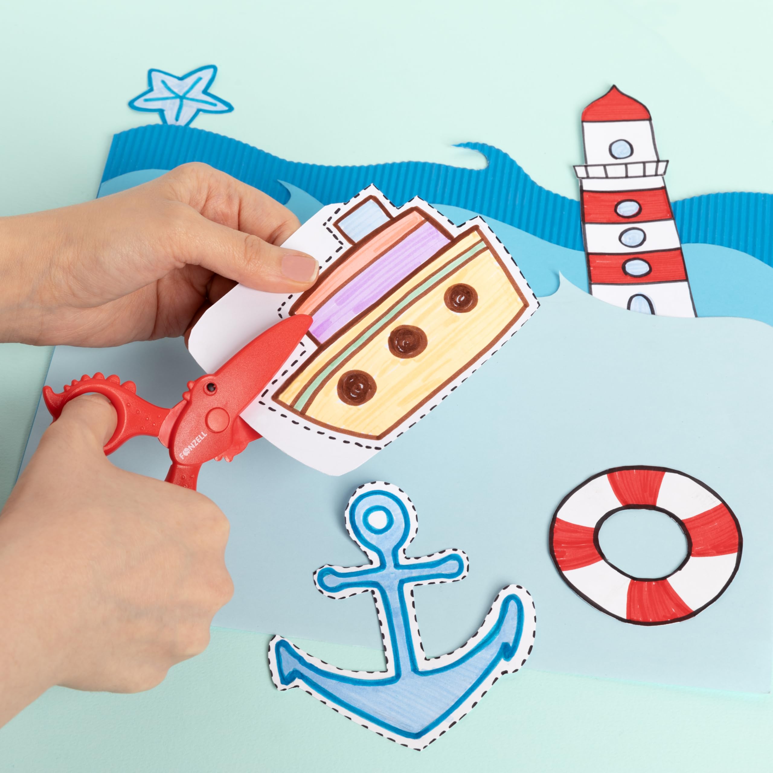 FONZELL Safety Scissors for Kids, 11.5cm Red Fish Shape, Kids Plastic Scissors Cut Only Paper CE Certified - Image 3