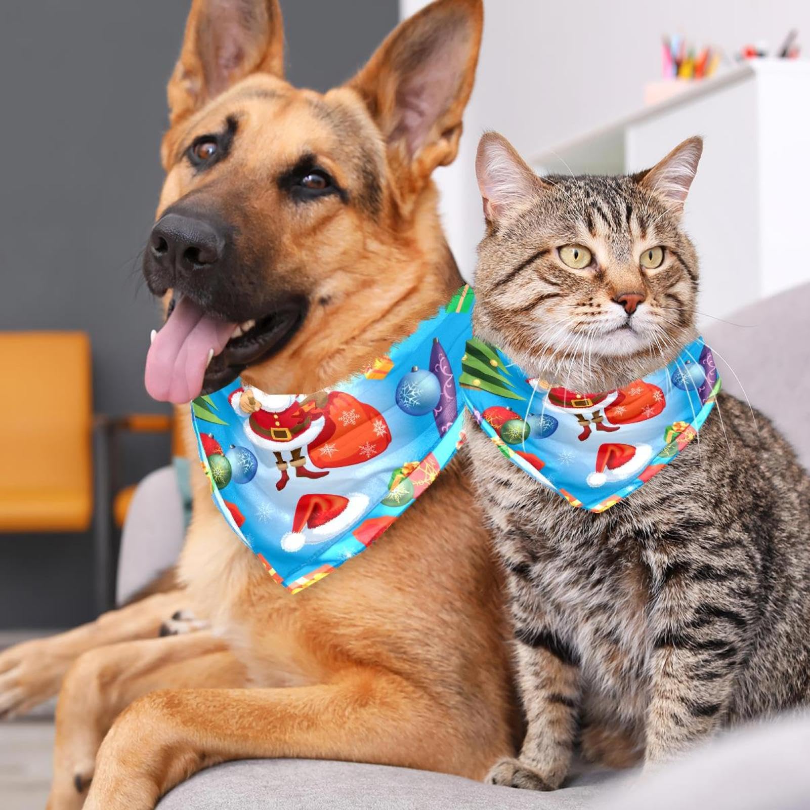 Lot De 2 Bandanas De Noël Pour Chien/chat - Motifs Père Noël Et Sapin - Tissu Doux Lavable, Taille Ajustable - Cadeau Festif Pour Animaux - 8