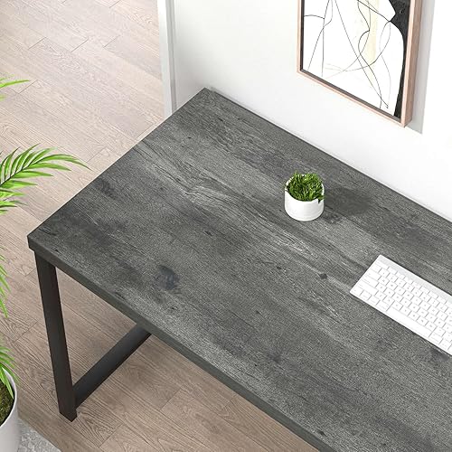 Miniatura 4 de EXCEFUR Escritorio industrial para computadora, escritorio de oficina en casa con estantes de almacenamiento, mesa de estudio de madera para