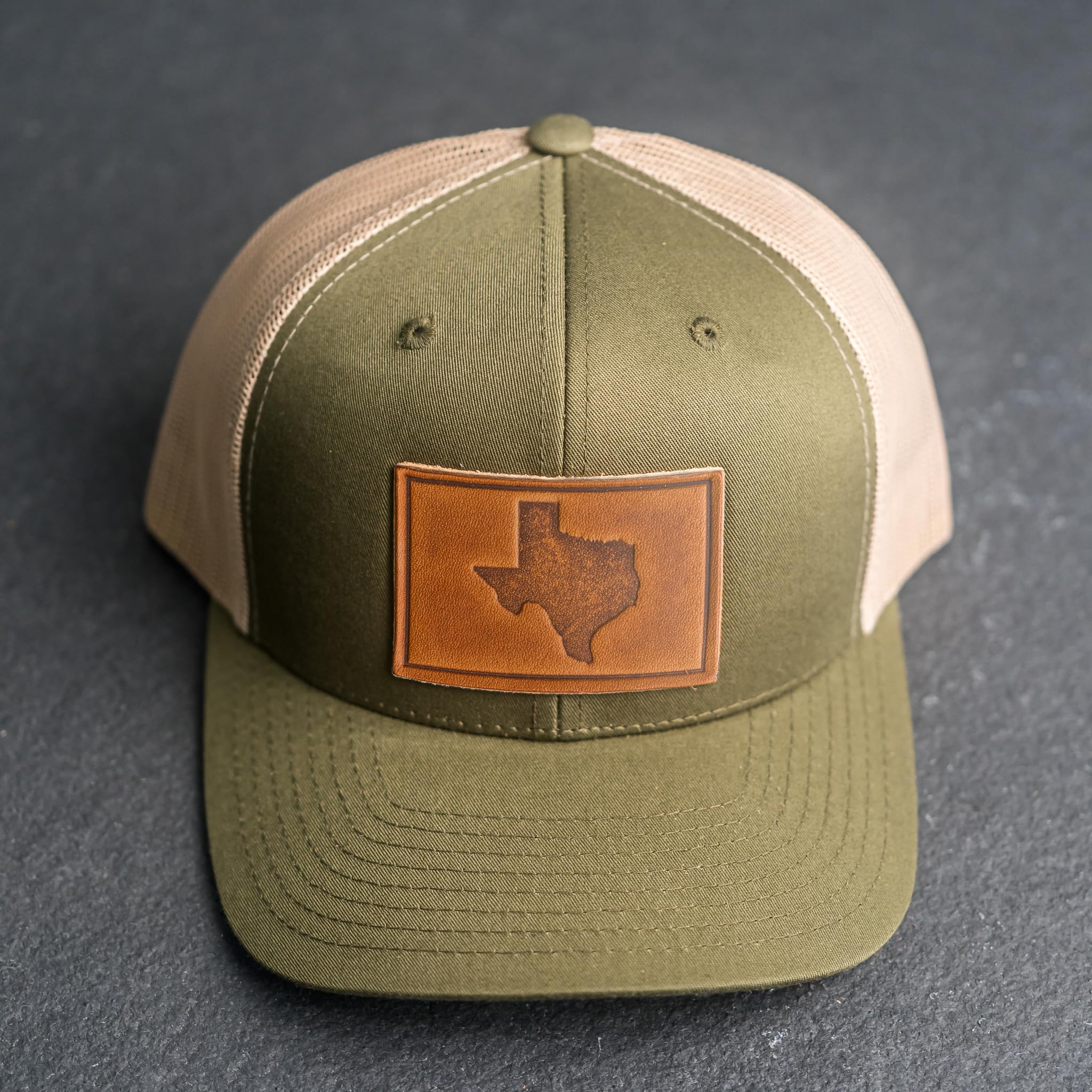 Ox & Pine Handmade Texas Patch Trucker Style Hat. Customizable. (Navy/White, Charcoal, or Green/Khaki) (State of Texas, Navy/White, Cafe) (State of Texas, Charcoal, Natural)
