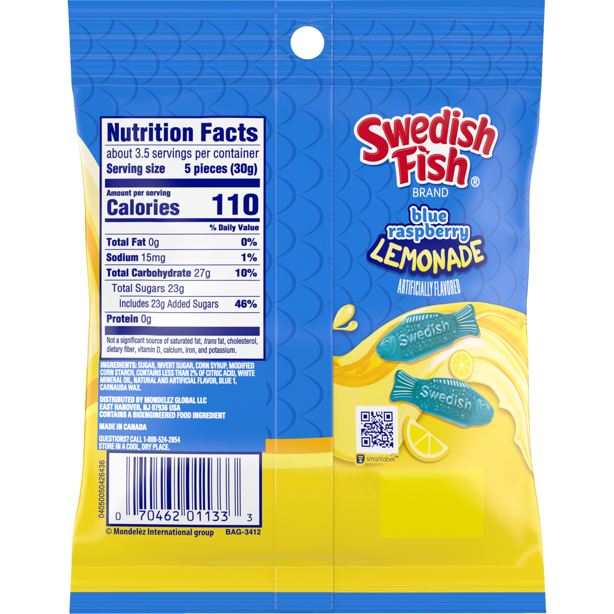 SWEDISH FISH Dulces suaves y esponjosos con limonada de frambuesa azul, dulces sueltos, 340 - 101,8 g bolsa
