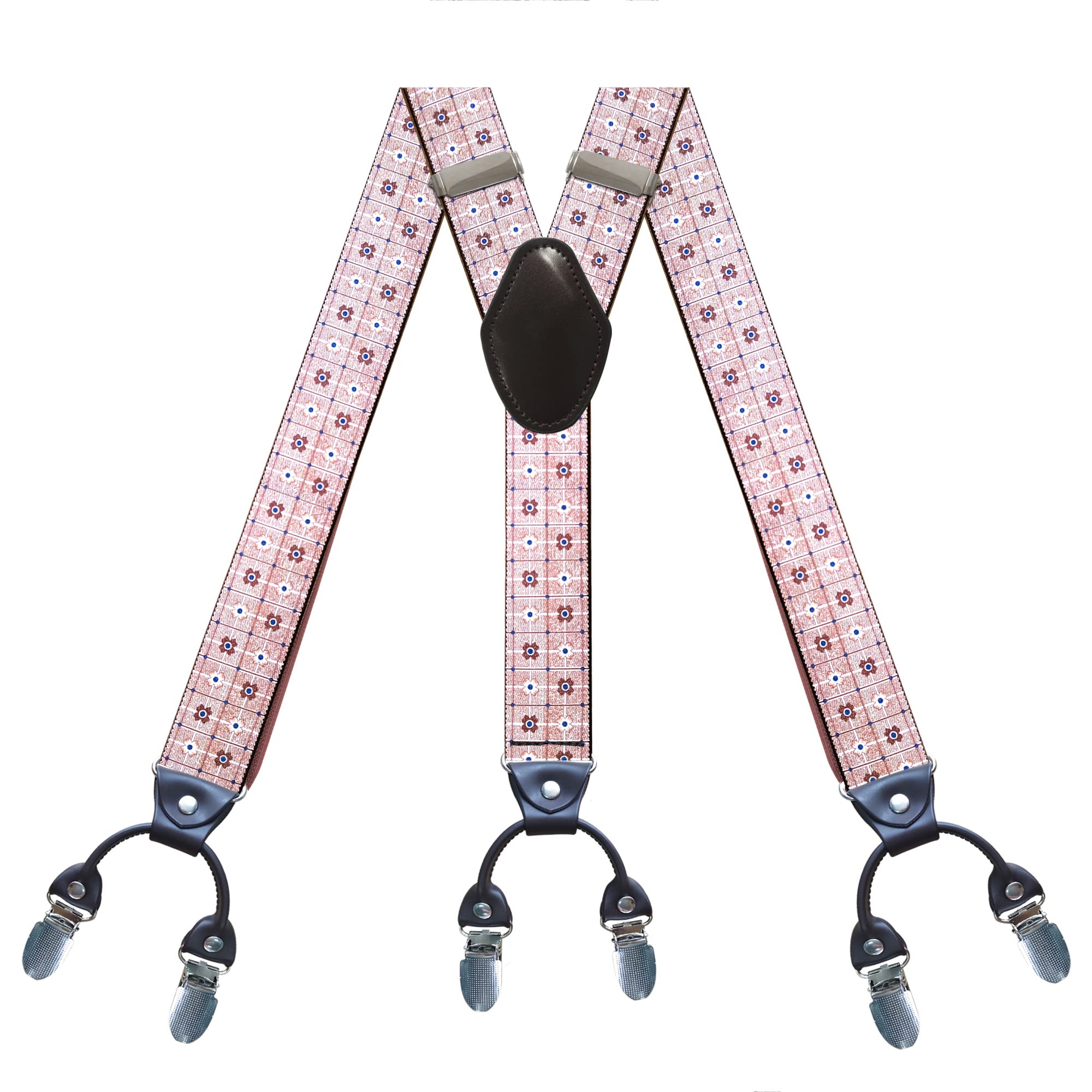 bretelle da uomo, Bretelle da uomo larghe 1, 4 pollici con 6 clip in metallo in pelle