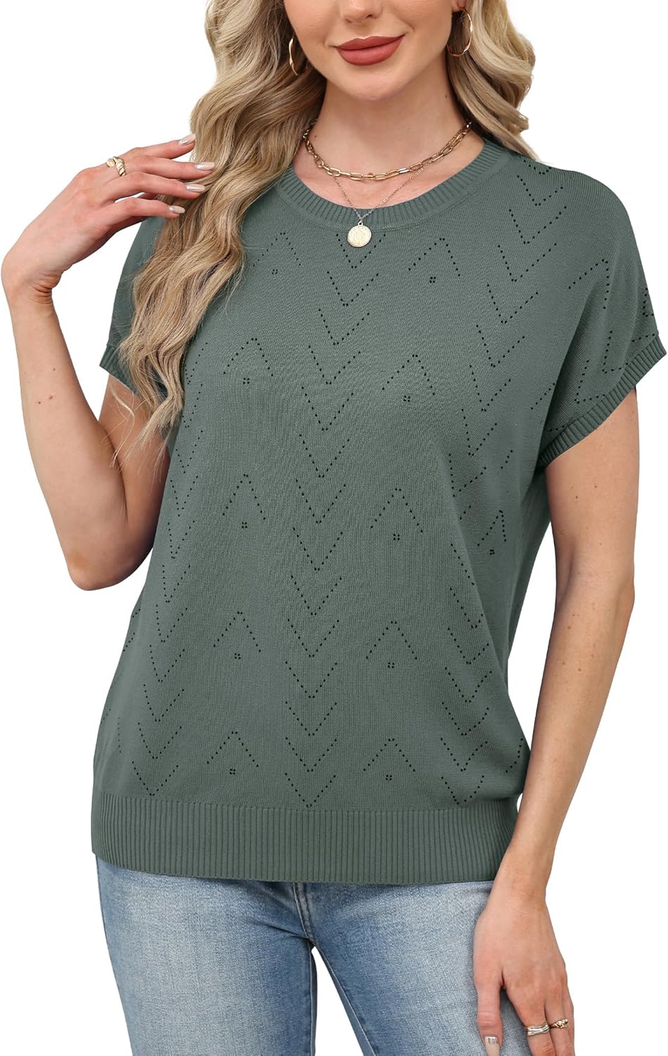 Sampeel Short Sleeve Sweaters for Women Crew Neck Summer Tops 2026 Trendy Beach Vacation Clothes Business Casual Outfits - Image 4