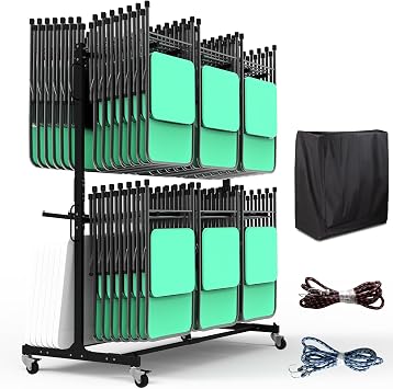 Folding Chair Rack, Folding Chair Cart w/ 360 Swivel Wheels