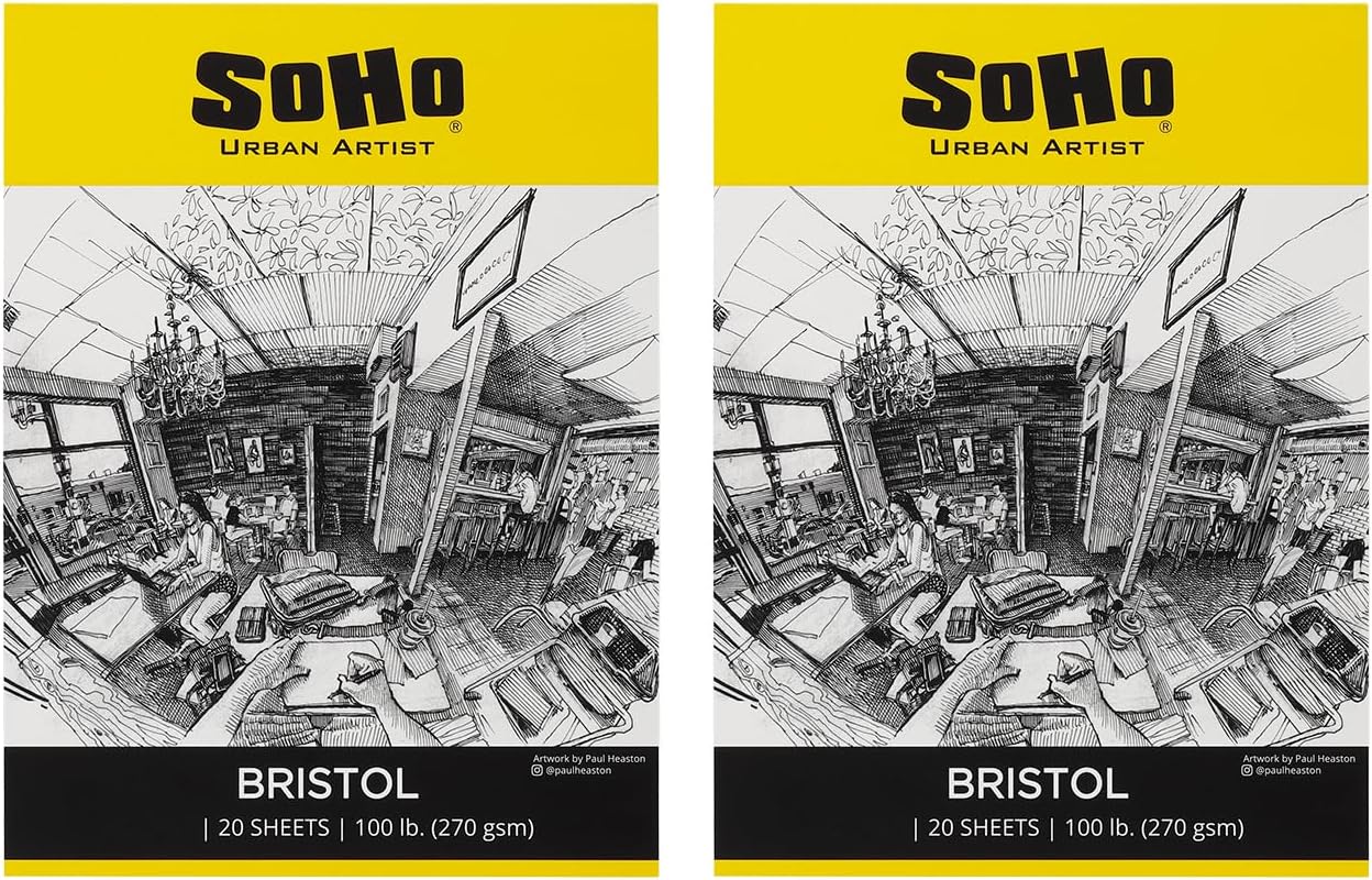 SoHo Urban Artist Bristol Paper Pads - Smooth Bristol Paper Pads for Sketching, Charcoal, Colored Pencils, Inks, & More! - 9x12-2 Pack