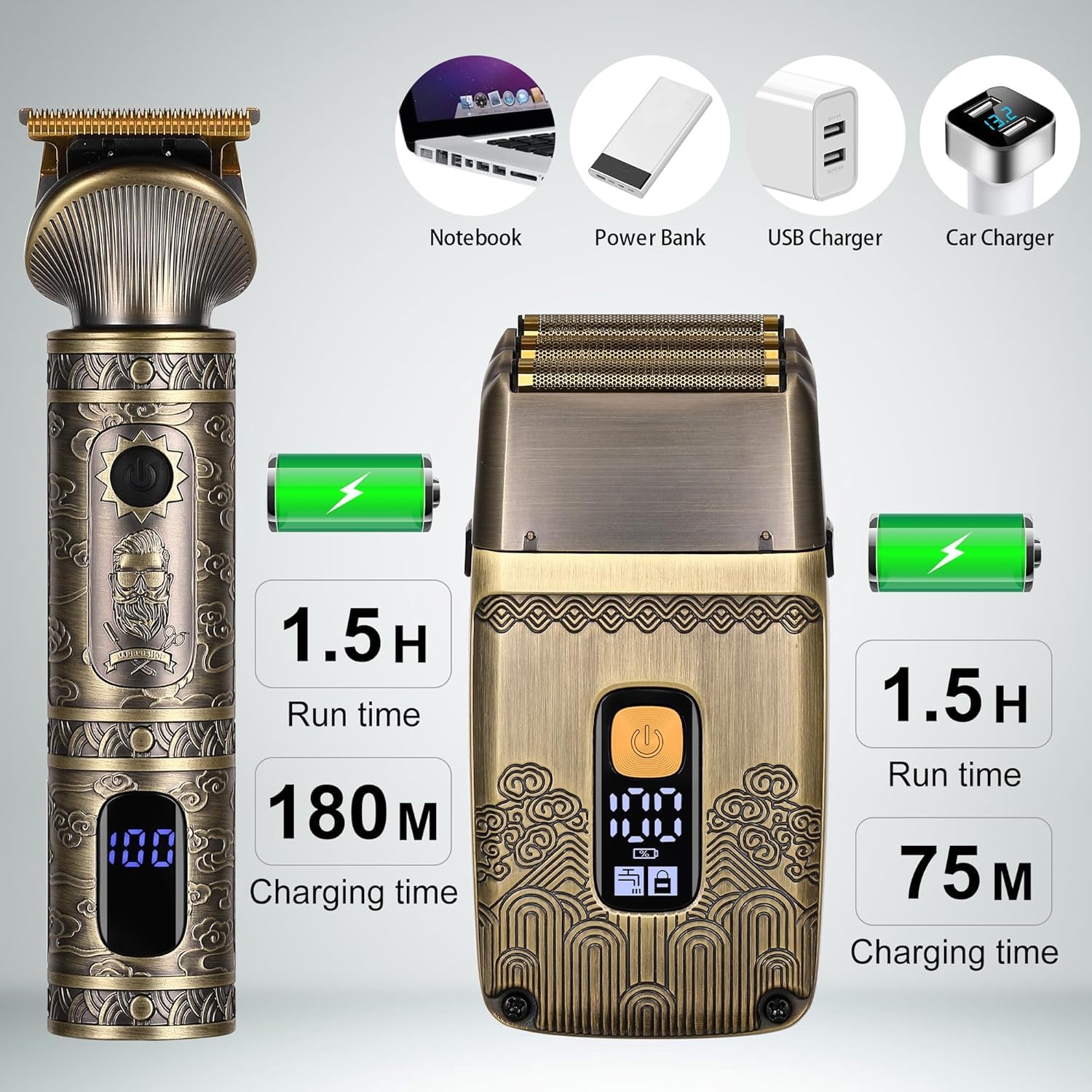 Surker Cortapelos de Precisión T-Blade Eléctrico para Hombres - Cortabarbas Inalámbrico con Triple Cuchilla