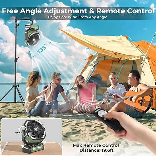 Miniatura 5 de Ventilador de campamento con luz Ventilador de batería recargable de 20000 mAh, 112 horas de tiempo máximo de funcionamiento, 8 velocidades,