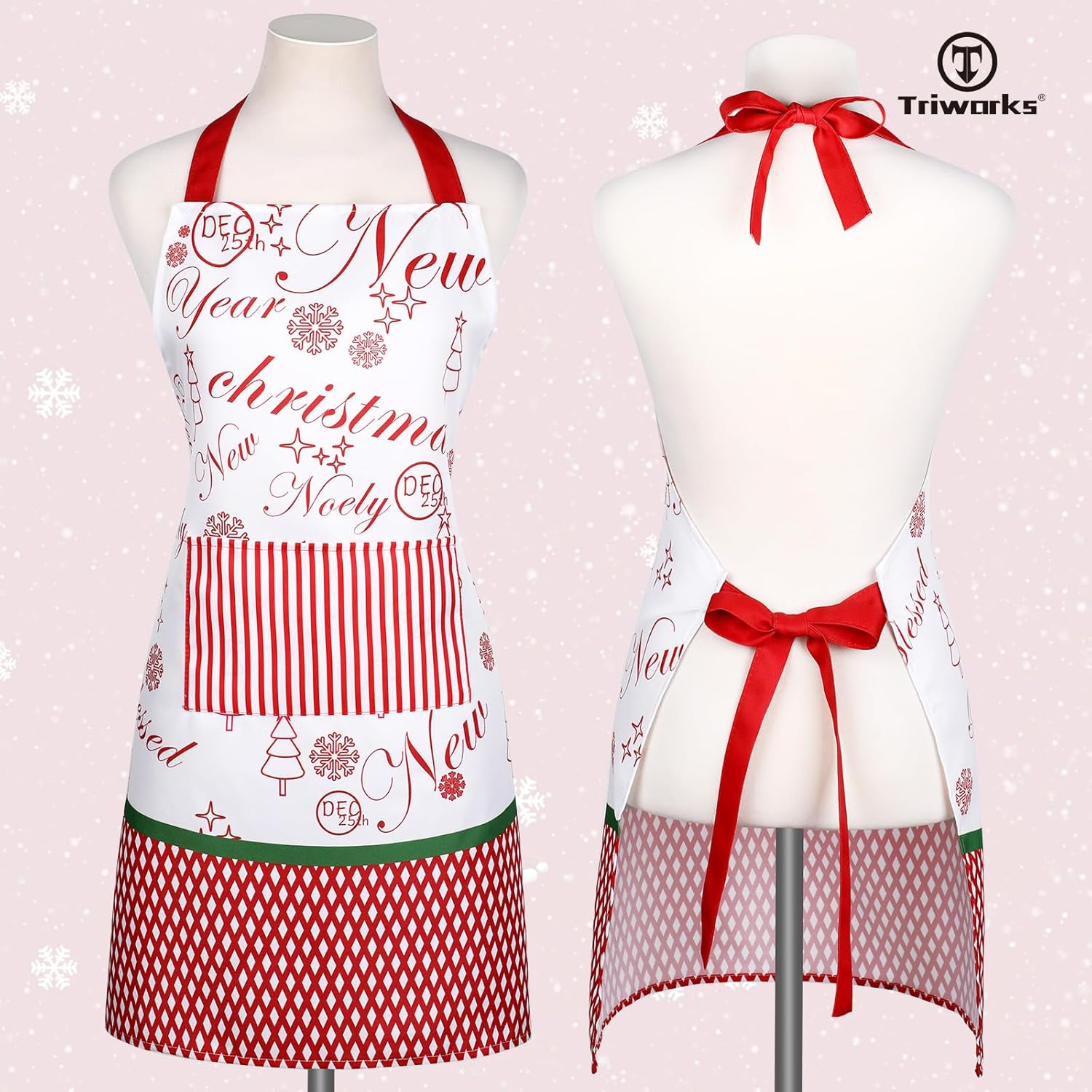 TRIWORKS Christmas Apron with Pocket Women Kitchen Apron for Cooking Baking Xmas Aprons Holiday Aprons with Adjustable Ties - Image 5