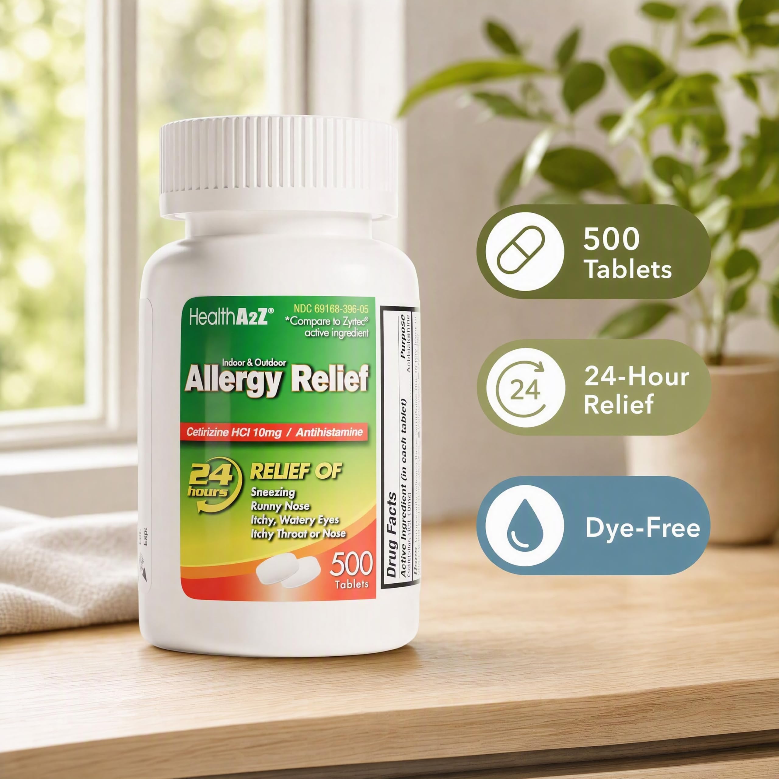HealthA2Z® Cetirizine 10mg Allergy Relief, Dye Free, 500 Count — Amazon image 3