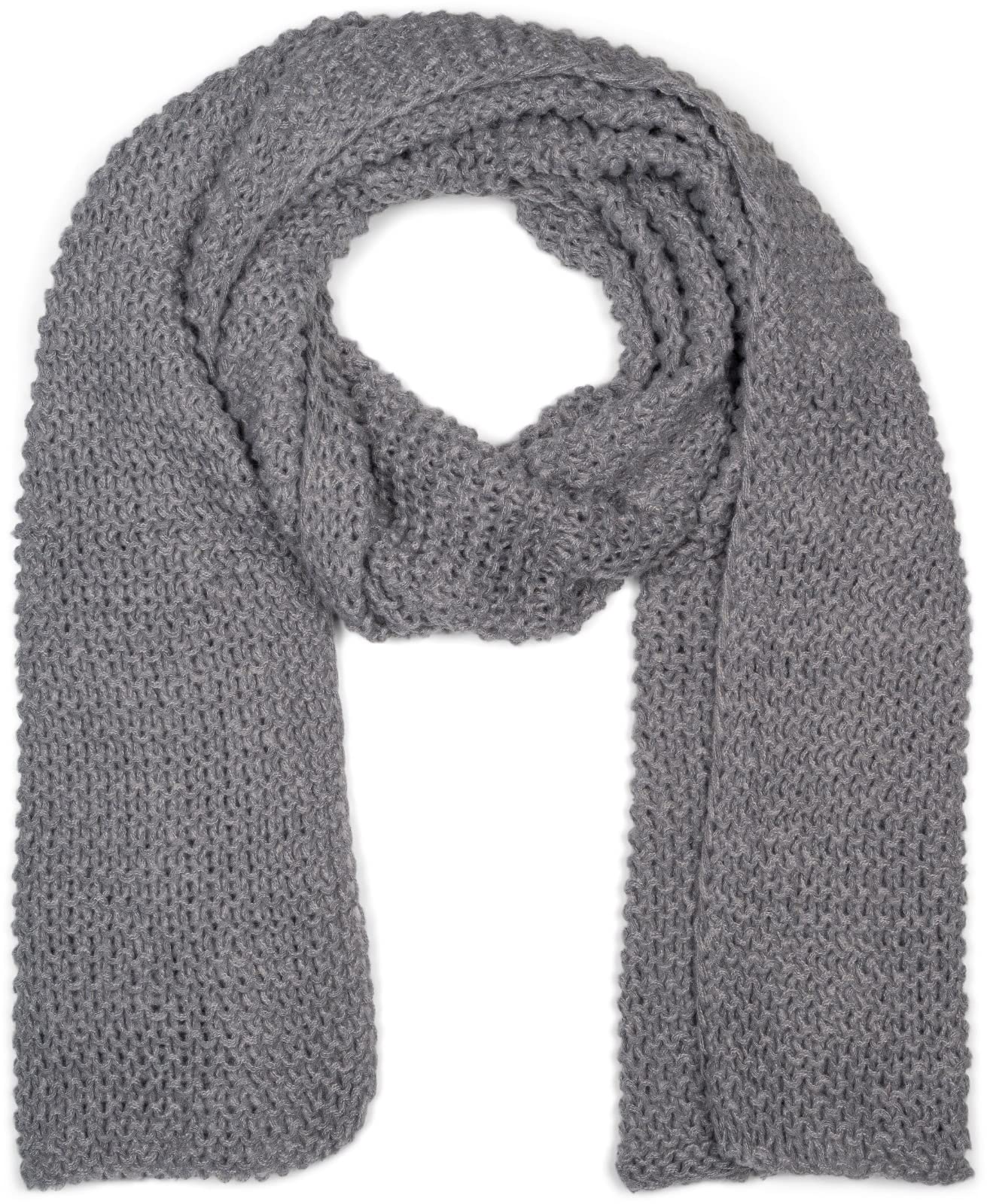 styleBREAKER Ladies Long Knit Scarf with Wavy Knit Pattern, Warm Winter Knit Scarf Unicoloured 01018168, Colour:Grey