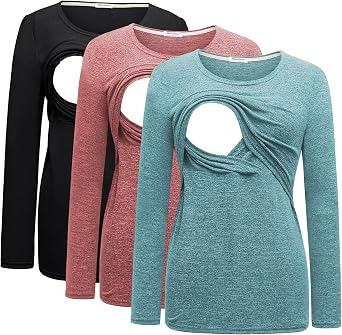 Bearsland Womens 3 Packs Maternity Clothes Long Sleeves Breastfeeding Shirts Nursing Top