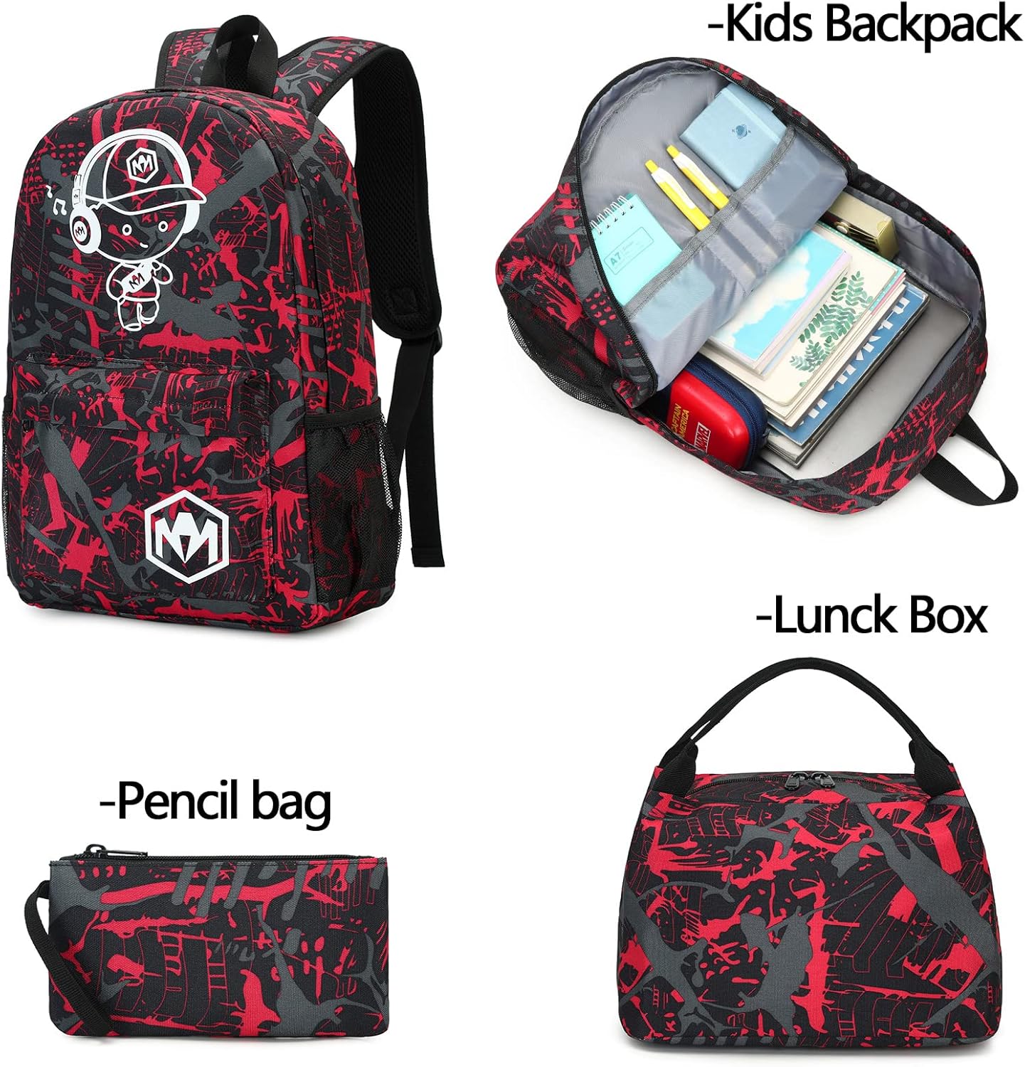 Bluboon School Backpack for Boys Teens Bookbag Travel Daypack Kids Girls Lunch Bag Pencil Case - Image 6