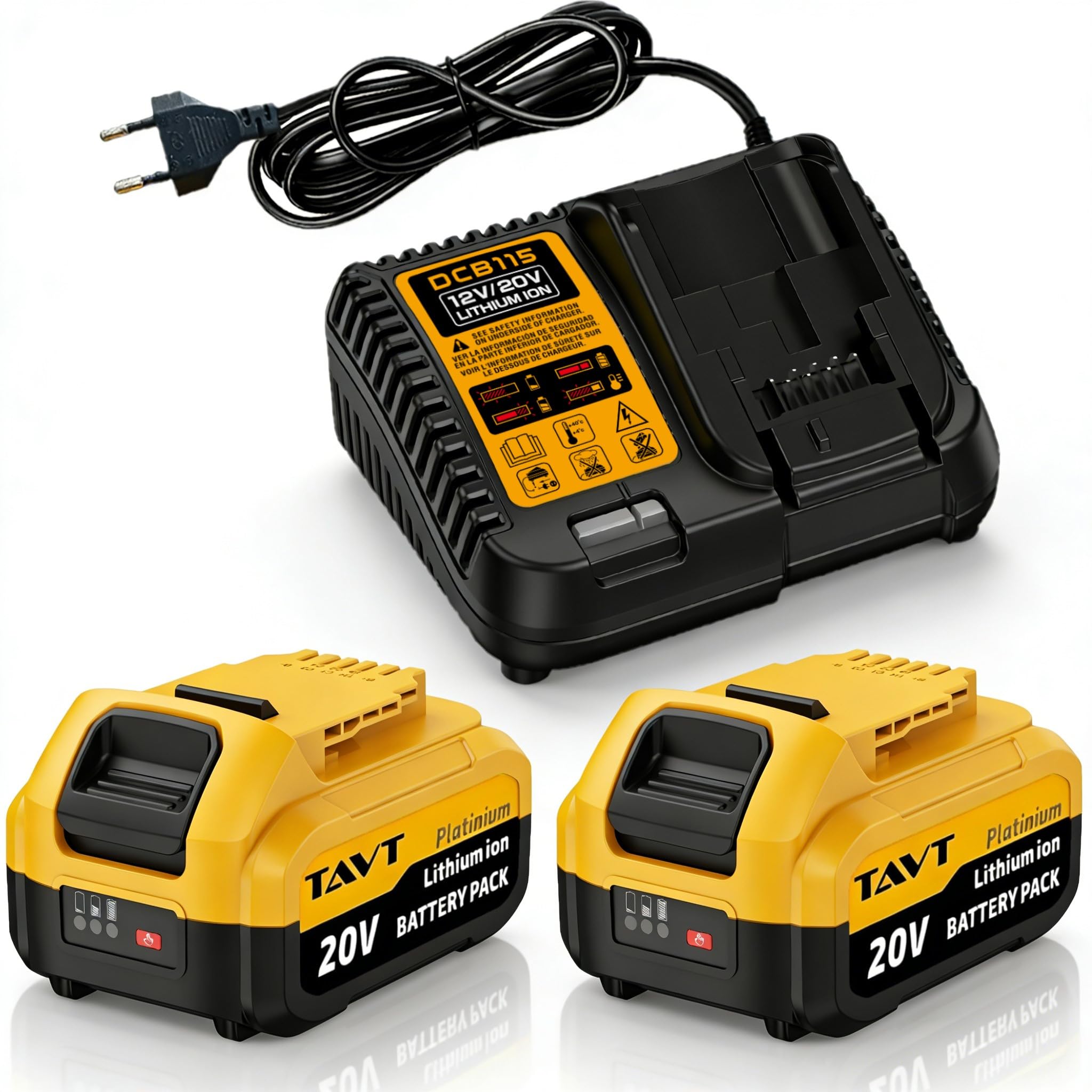 2 baterías de iones de litio de 20 V y cargador compatibles con máquinas Dewalt 20 V XR